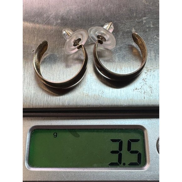 Estate Sterling Silver 925 Hoop Stud Earrings 0.78" EZ Push Backs 3.5g - Picture 8 of 8